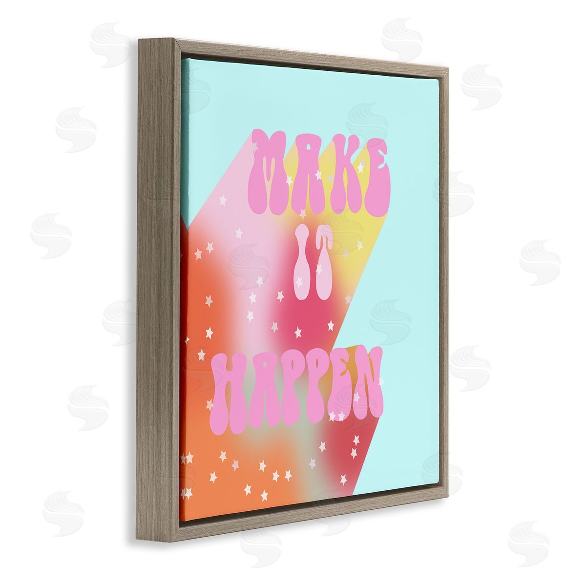 Ashley Singleton Make It Happen Groovy Stars Brown Floating Frame Canvas Wall Art Print
