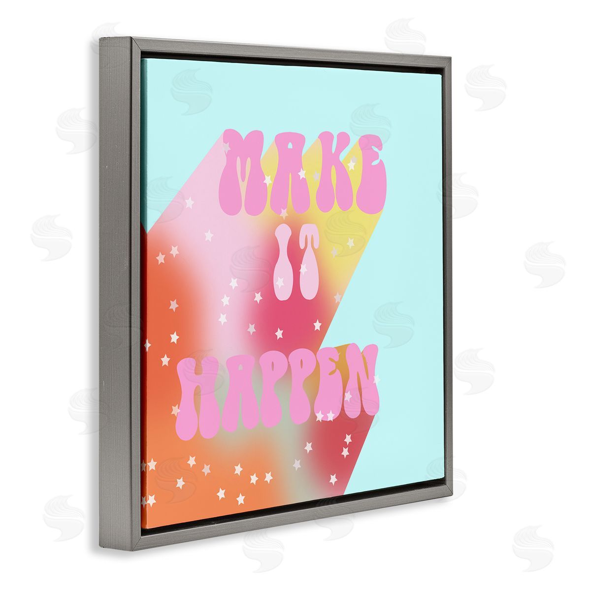 Ashley Singleton Make It Happen Groovy Stars Gray Floating Frame Canvas Wall Art Print