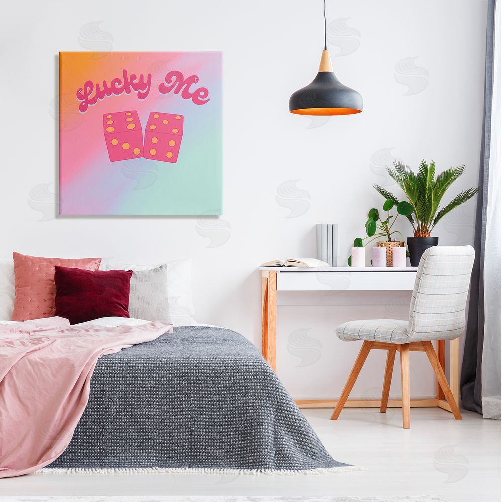 Ashley Singleton Lucky Me Pastel Rainbow Canvas Wall Art in Room