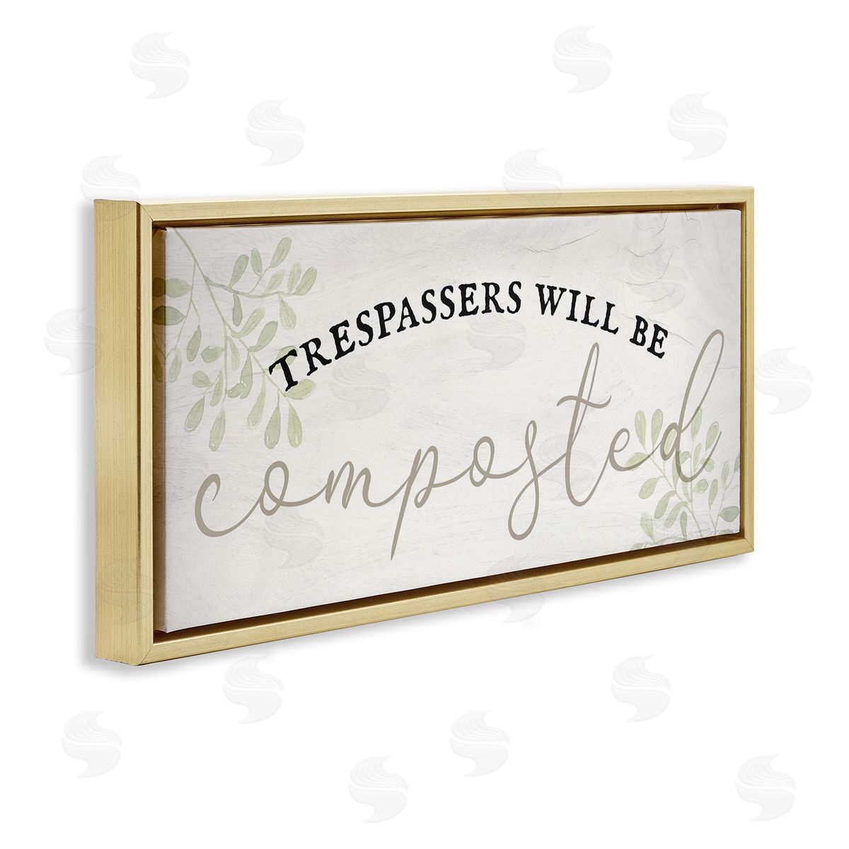 Stupell Studio Trespassers Will Be Composted Gold Floating Frame Canvas Wall Art Print