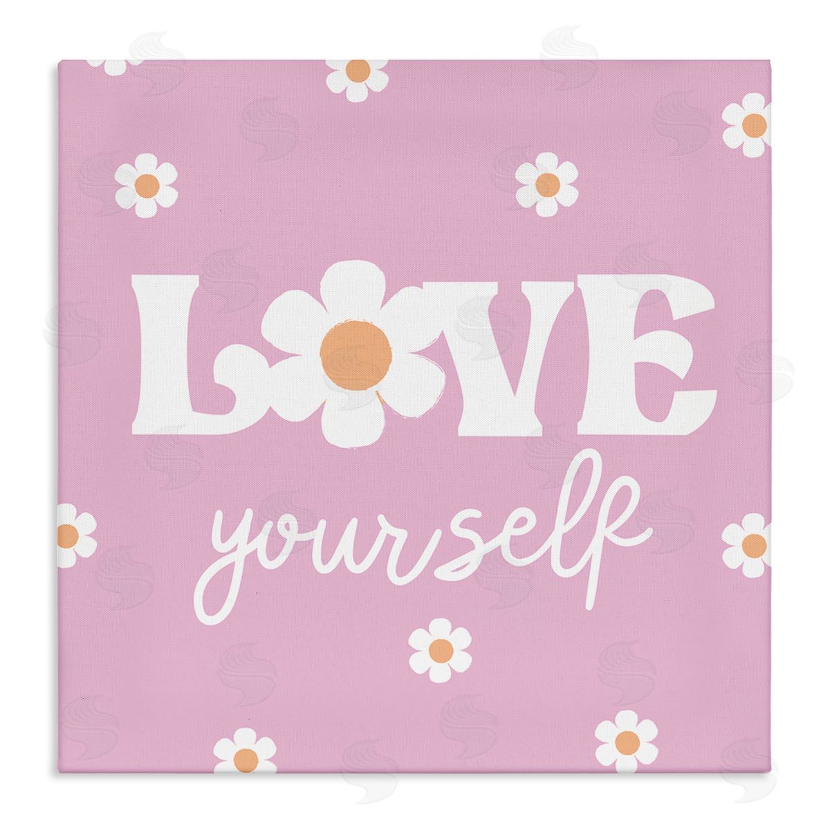 Lula Bijoux & co. Love Yourself Pink Daisies Phrase Stretched Canvas Wall Art Print