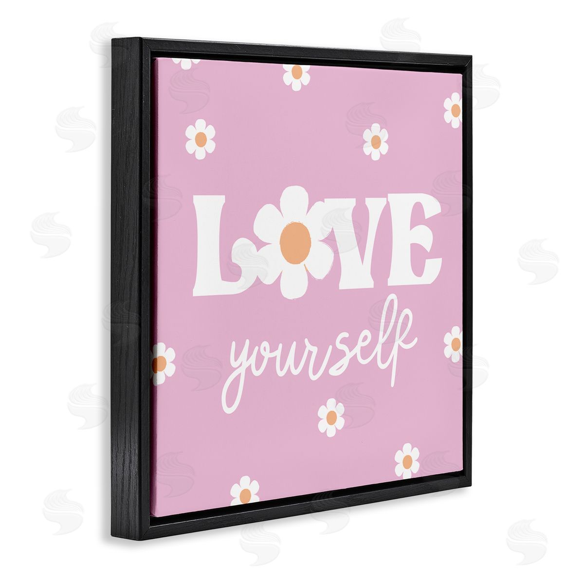 Lula Bijoux & co. Love Yourself Pink Daisies Phrase Black Floating Frame Canvas Wall Art Print