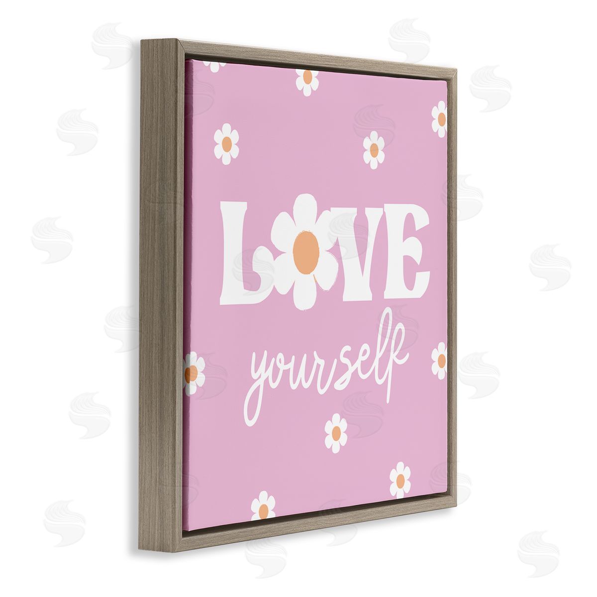 Lula Bijoux & co. Love Yourself Pink Daisies Phrase Brown Floating Frame Canvas Wall Art Print