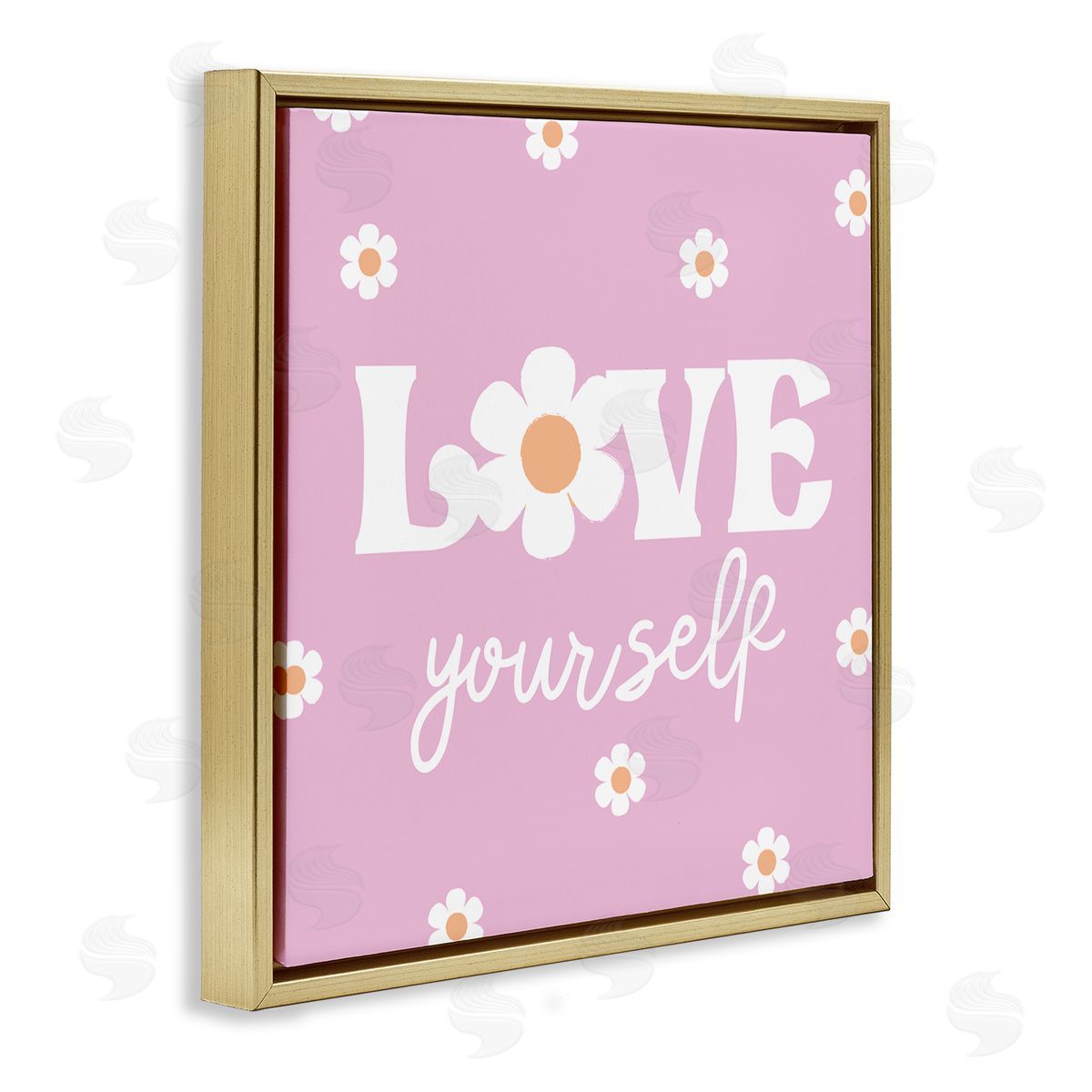 Lula Bijoux & co. Love Yourself Pink Daisies Phrase Gold Floating Frame Canvas Wall Art Print