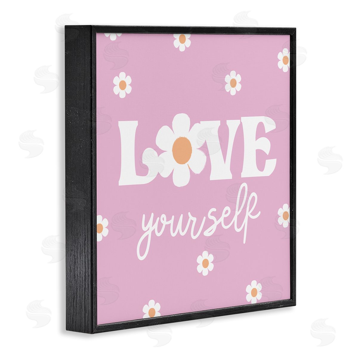 Lula Bijoux & co. Love Yourself Pink Daisies Phrase Black Framed Glicee Wall Art Print