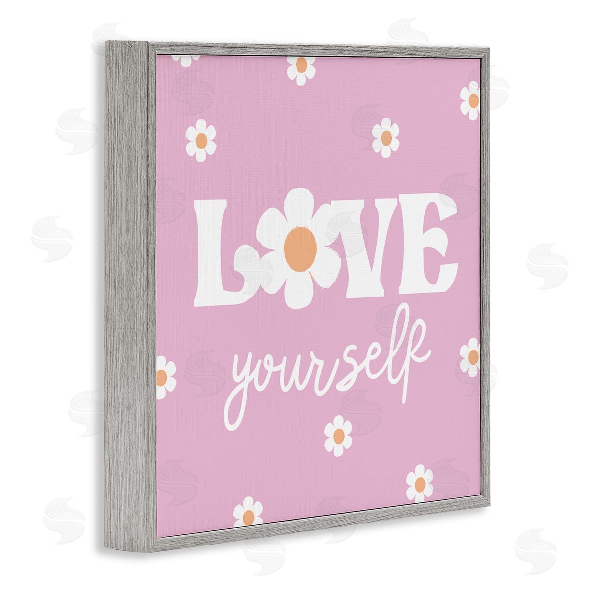 Lula Bijoux & co. Love Yourself Pink Daisies Phrase Gray Framed Glicee Wall Art Print