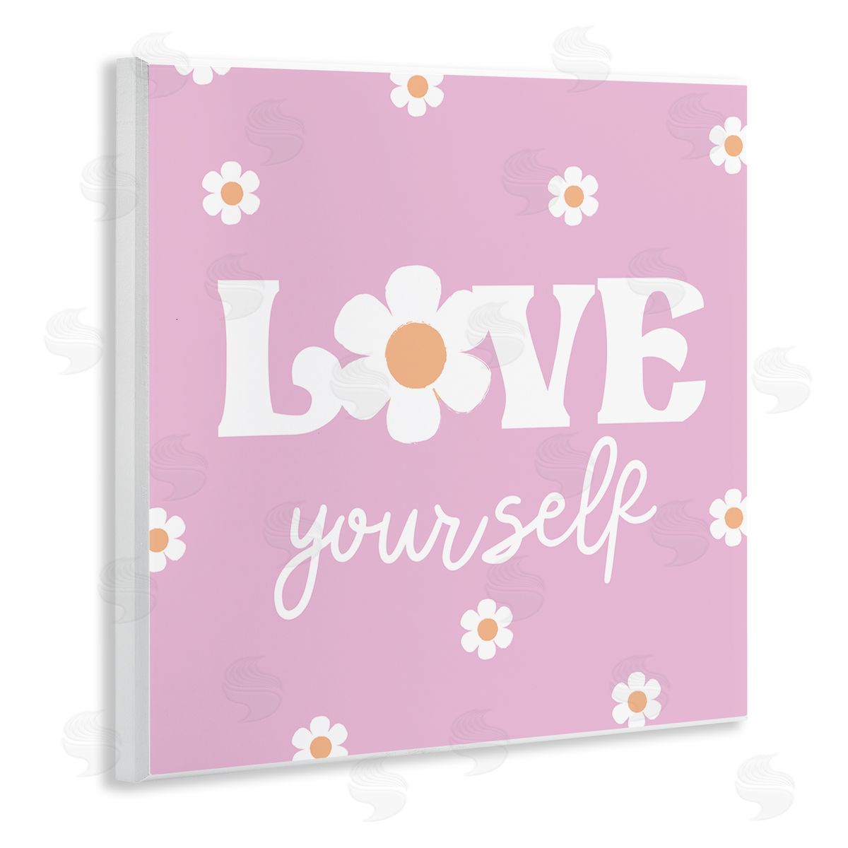 Lula Bijoux & co. Love Yourself Pink Daisies Phrase Wooden Wall Plaque Art Print