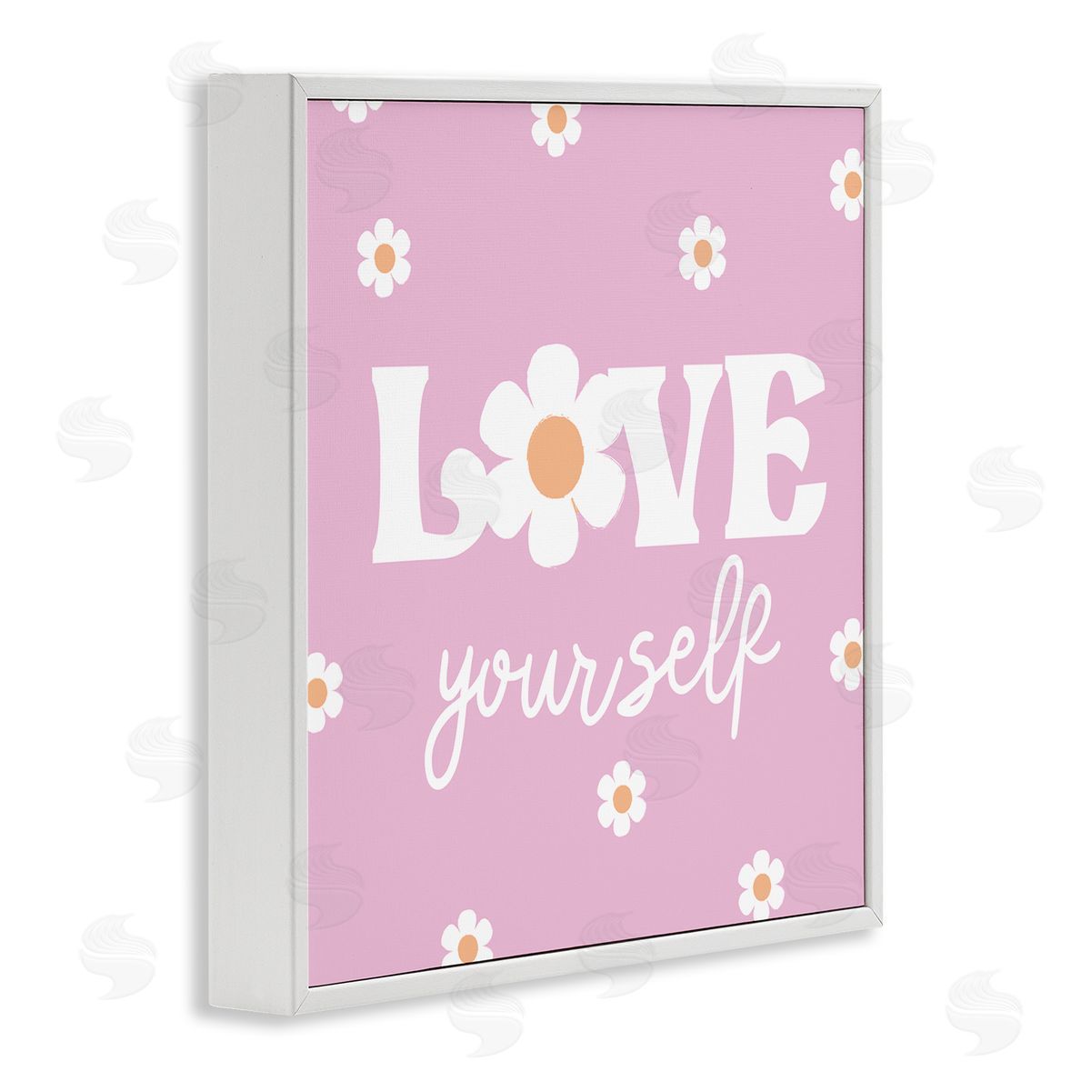 Lula Bijoux & co. Love Yourself Pink Daisies Phrase White Framed Glicee Wall Art Print