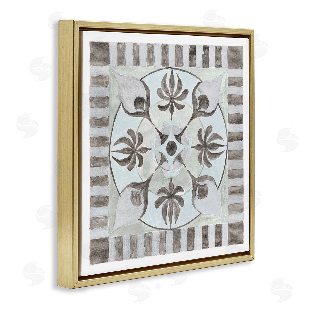 Charity Henderson Bohemian Floral Symmetry Pattern Gold Floating Frame Canvas Wall Art Print