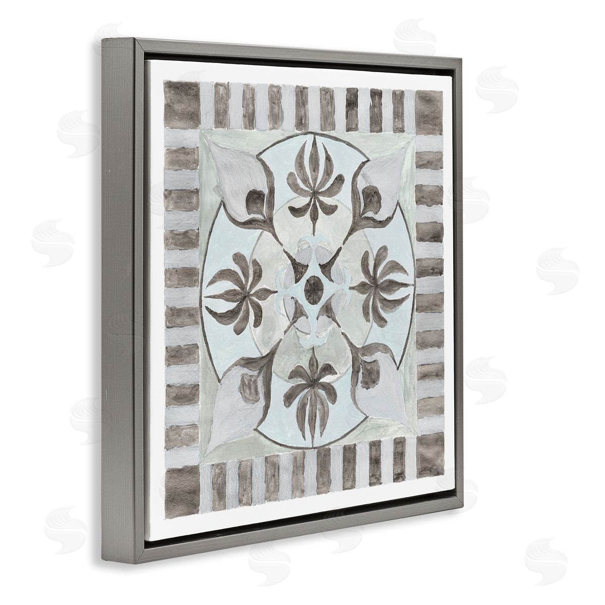 Charity Henderson Bohemian Floral Symmetry Pattern Gray Floating Frame Canvas Wall Art Print