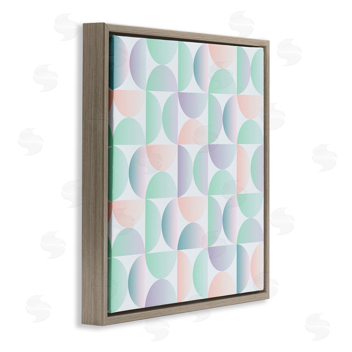 Ziwei Li Retro Pastel Shapes Pattern Brown Floating Frame Canvas Wall Art Print