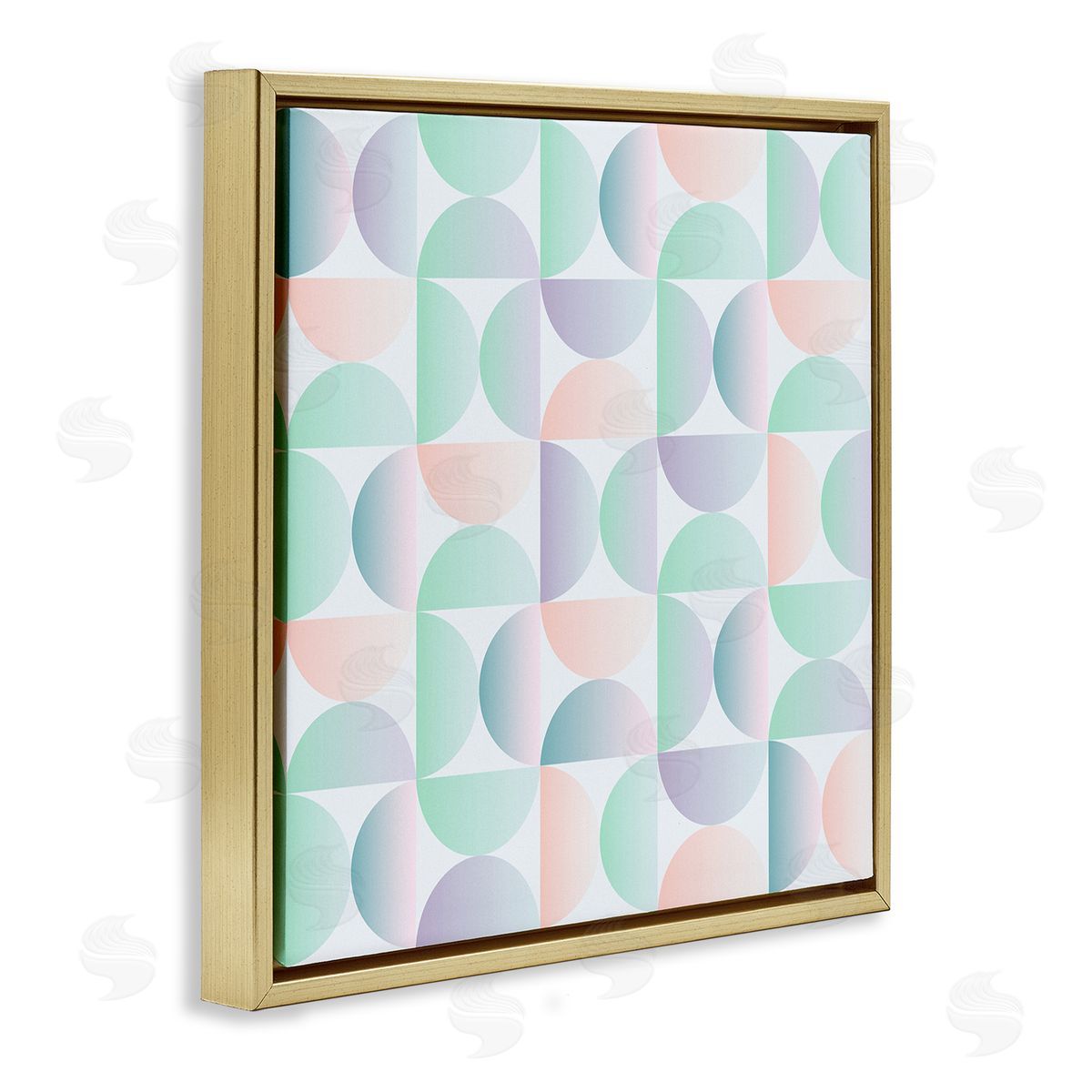 Ziwei Li Retro Pastel Shapes Pattern Gold Floating Frame Canvas Wall Art Print