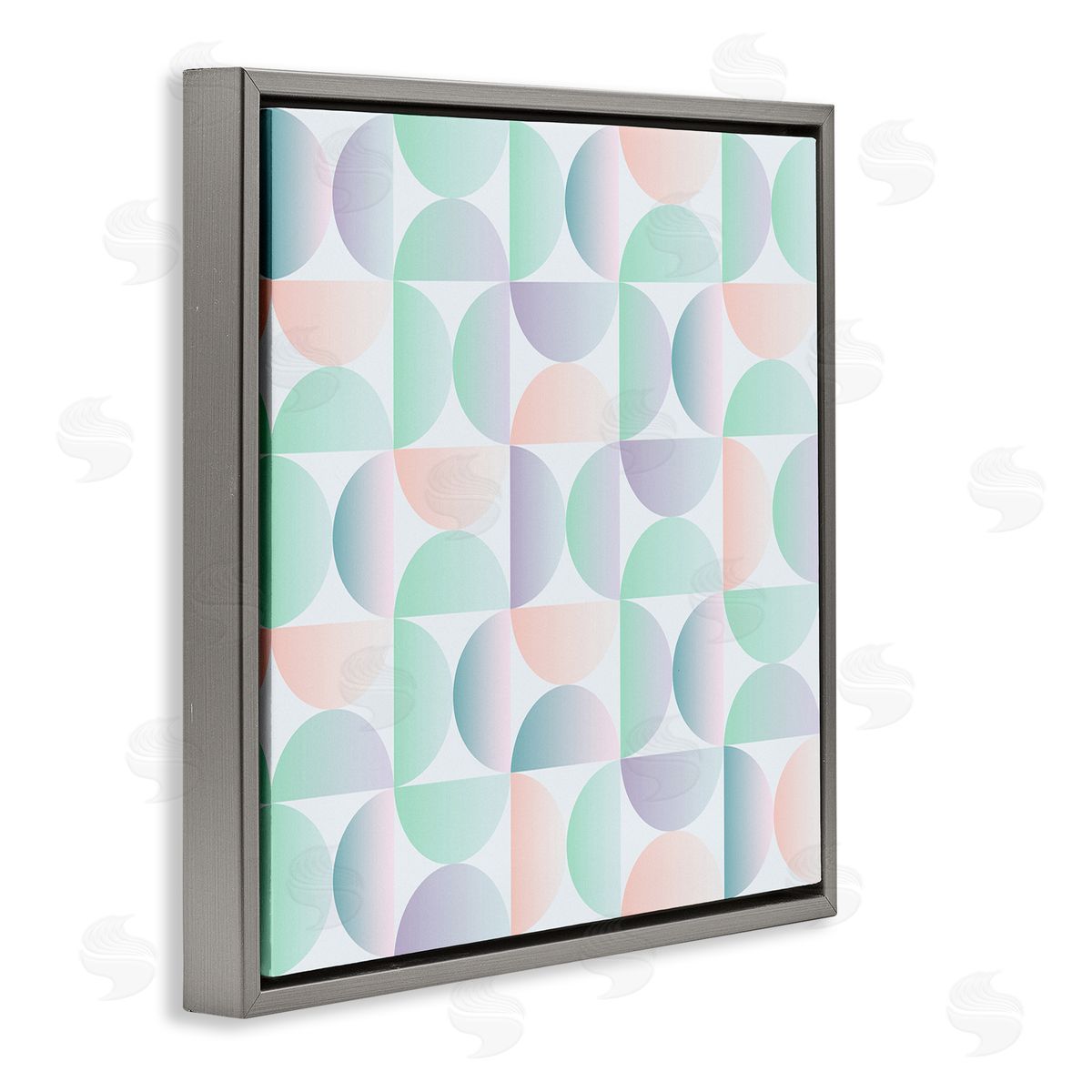 Ziwei Li Retro Pastel Shapes Pattern Gray Floating Frame Canvas Wall Art Print