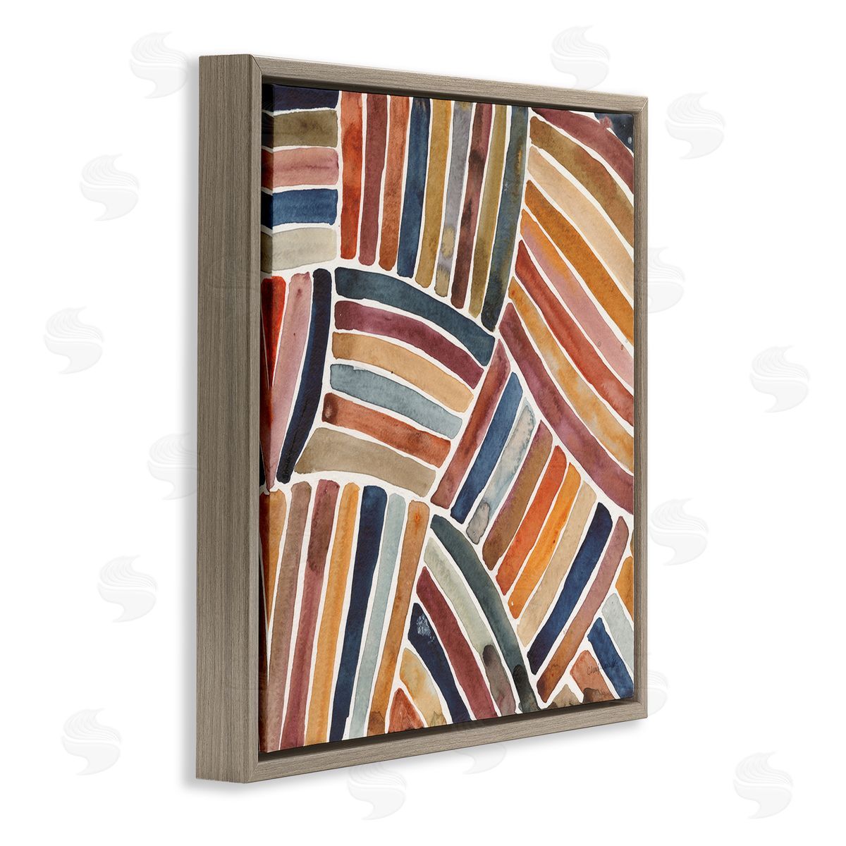 Cheryl Warrick Muted Alternating Stripes Brown Floating Frame Canvas Wall Art Print