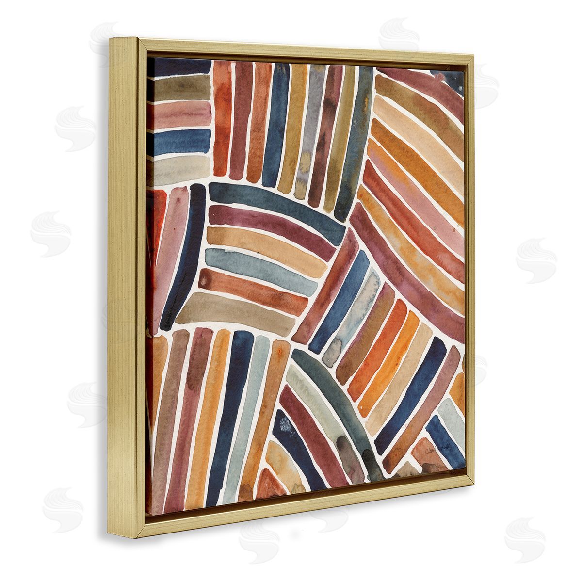 Cheryl Warrick Muted Alternating Stripes Gold Floating Frame Canvas Wall Art Print