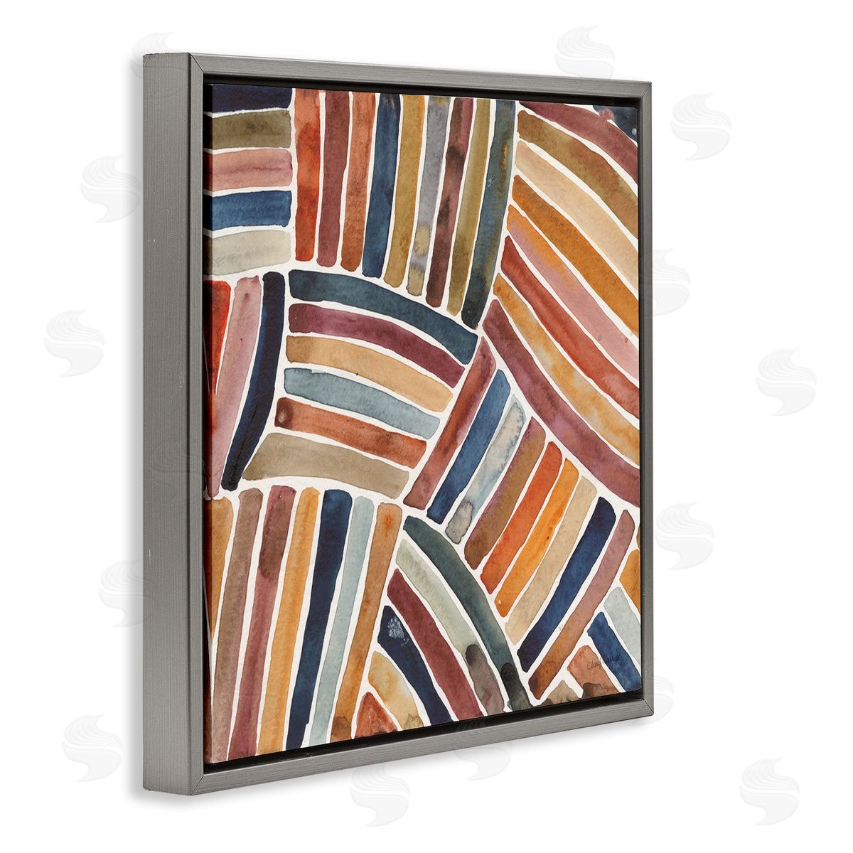 Cheryl Warrick Muted Alternating Stripes Gray Floating Frame Canvas Wall Art Print