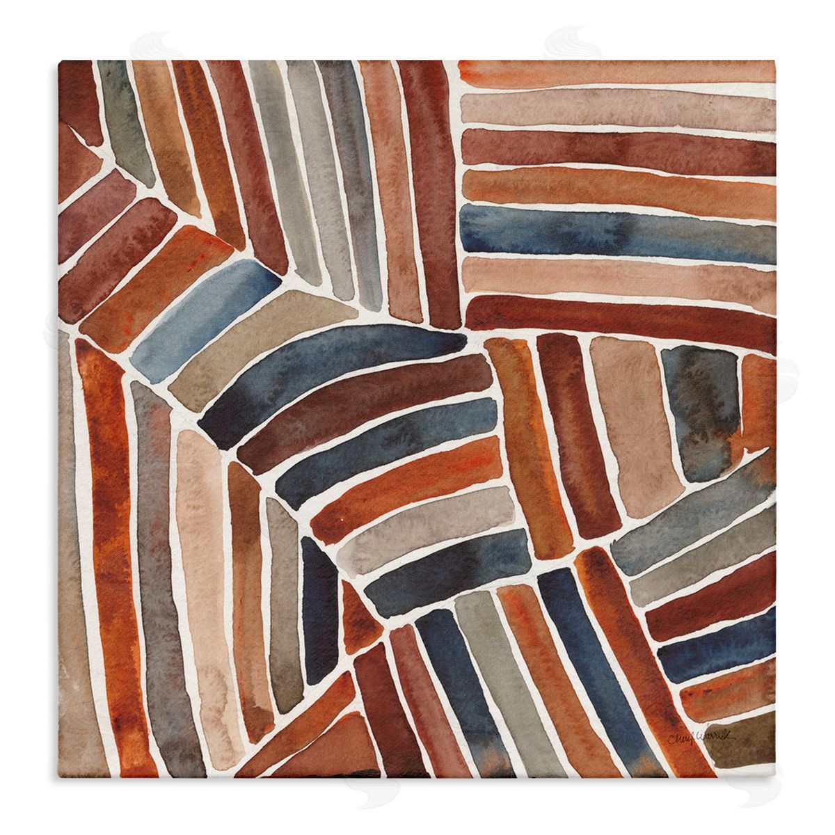 Cheryl Warrick Abstract Terracotta Stripes Stretched Canvas Wall Art Print
