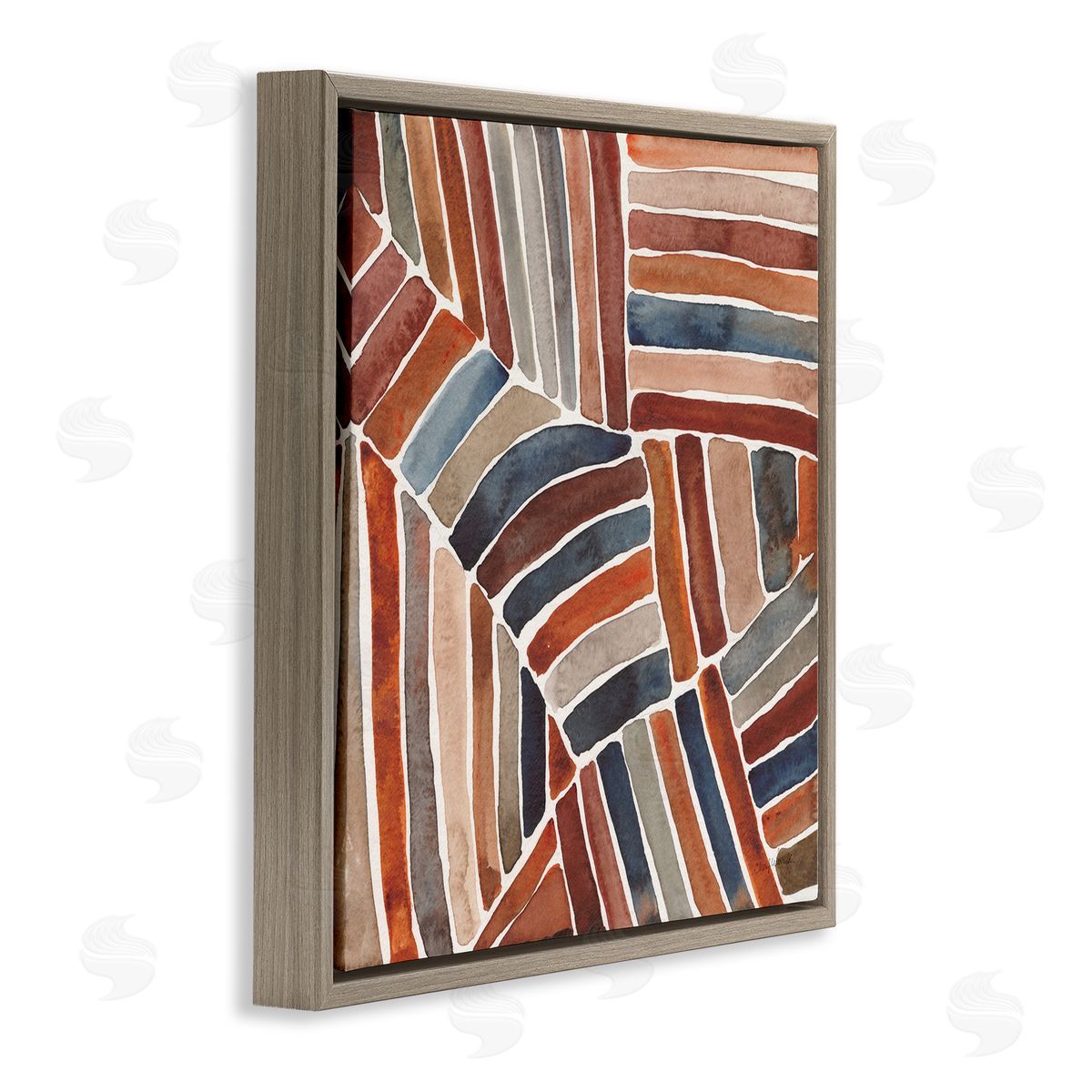 Cheryl Warrick Abstract Terracotta Stripes Brown Floating Frame Canvas Wall Art Print