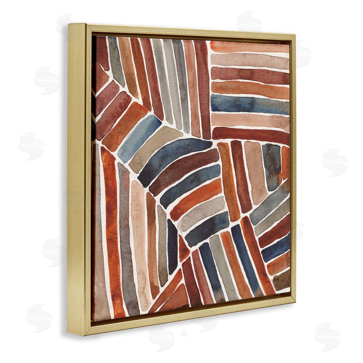 Cheryl Warrick Abstract Terracotta Stripes Gold Floating Frame Canvas Wall Art Print