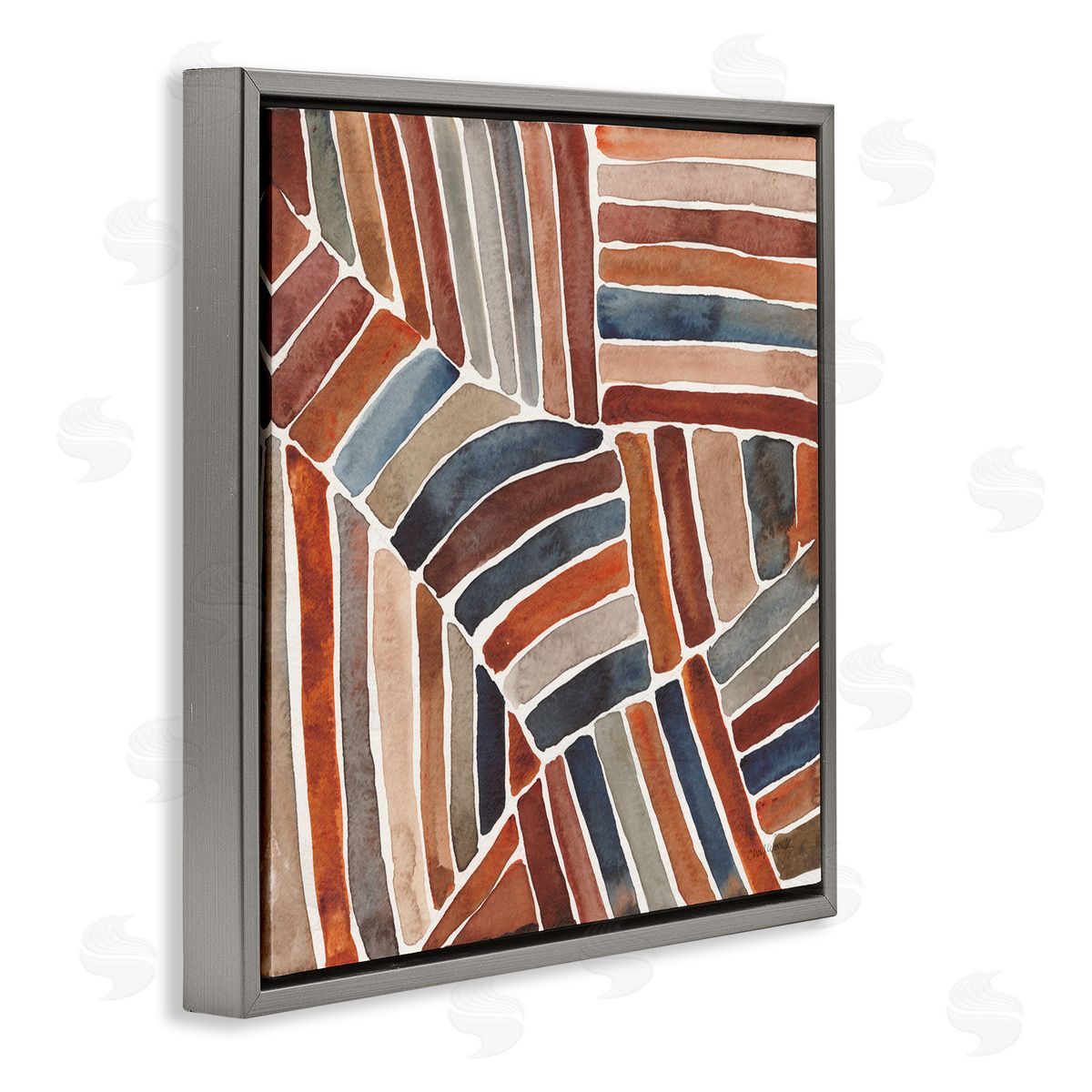 Cheryl Warrick Abstract Terracotta Stripes Gray Floating Frame Canvas Wall Art Print