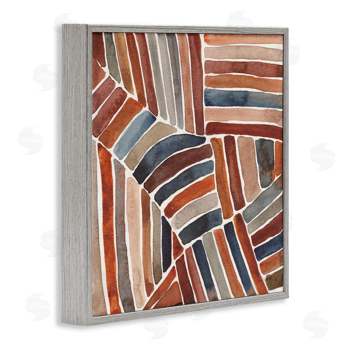 Cheryl Warrick Abstract Terracotta Stripes Gray Framed Glicee Wall Art Print