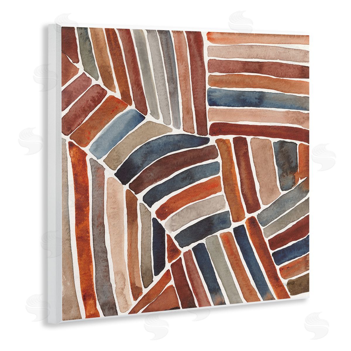 Cheryl Warrick Abstract Terracotta Stripes Wooden Wall Plaque Art Print