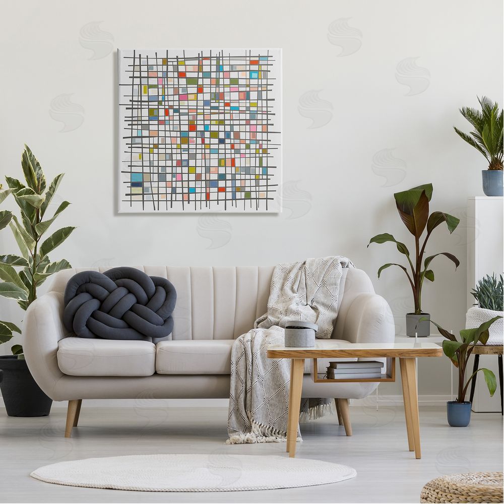 Angel Estevez Remembering Mondrian Abstraction Canvas Wall Art in Room