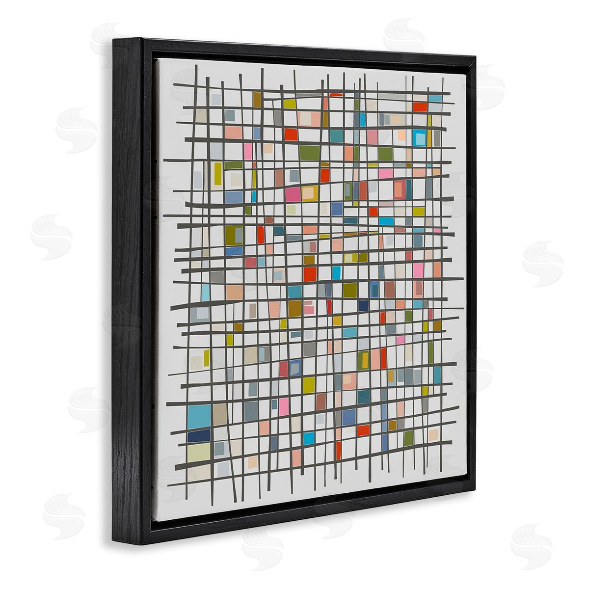 Angel Estevez Remembering Mondrian Abstraction Black Floating Frame Canvas Wall Art Print