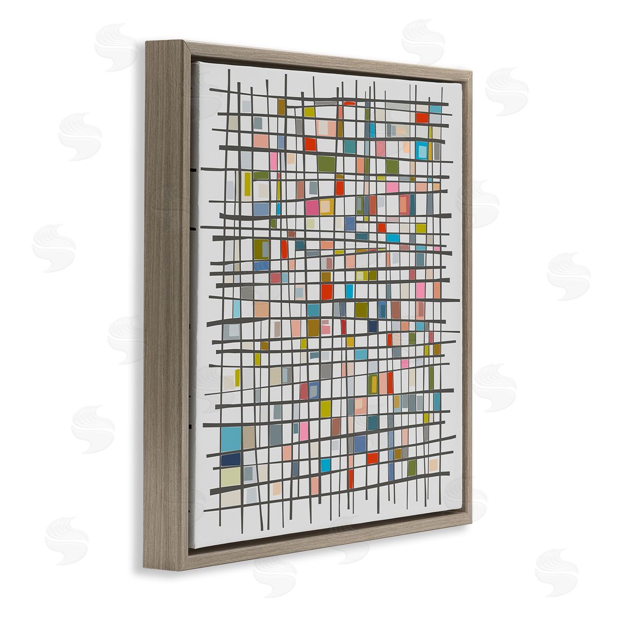 Angel Estevez Remembering Mondrian Abstraction Brown Floating Frame Canvas Wall Art Print