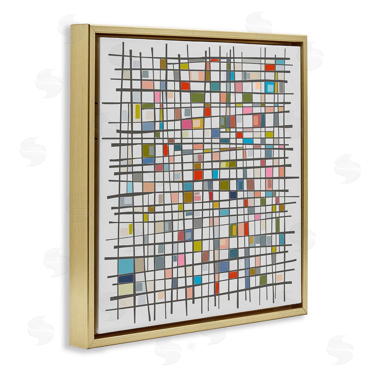 Angel Estevez Remembering Mondrian Abstraction Gold Floating Frame Canvas Wall Art Print