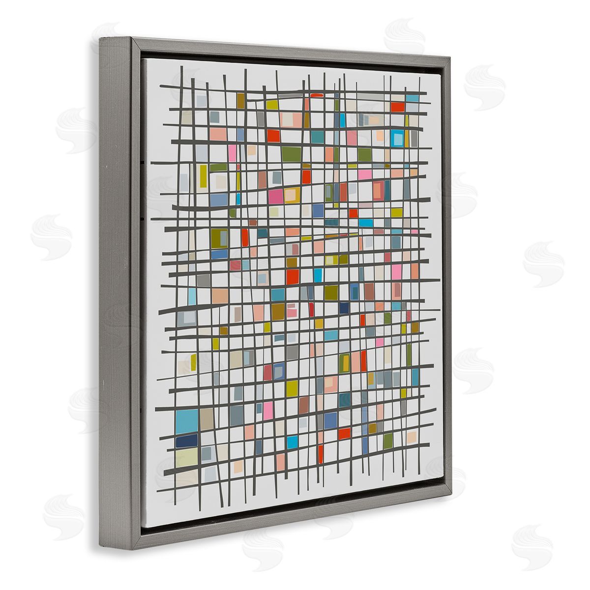 Angel Estevez Remembering Mondrian Abstraction Gray Floating Frame Canvas Wall Art Print