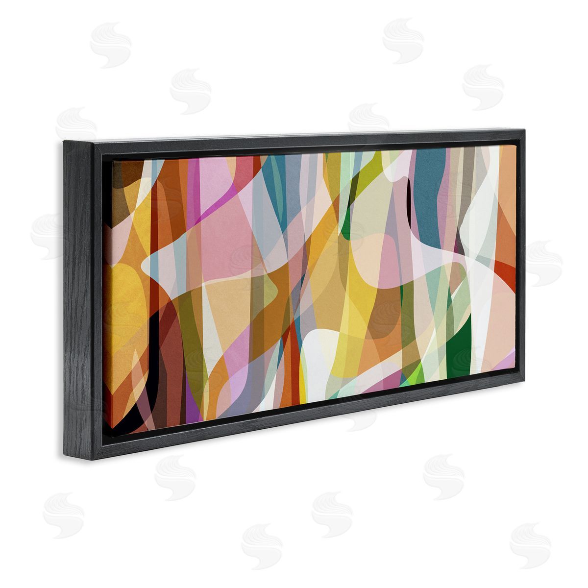 Angel Estevez Layered Contemporary Shapes Black Floating Frame Canvas Wall Art Print