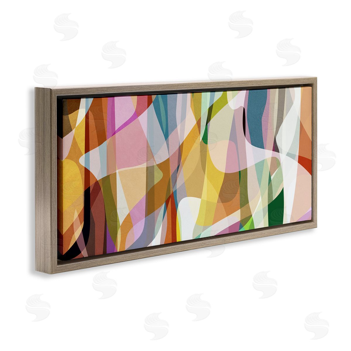 Angel Estevez Layered Contemporary Shapes Brown Floating Frame Canvas Wall Art Print