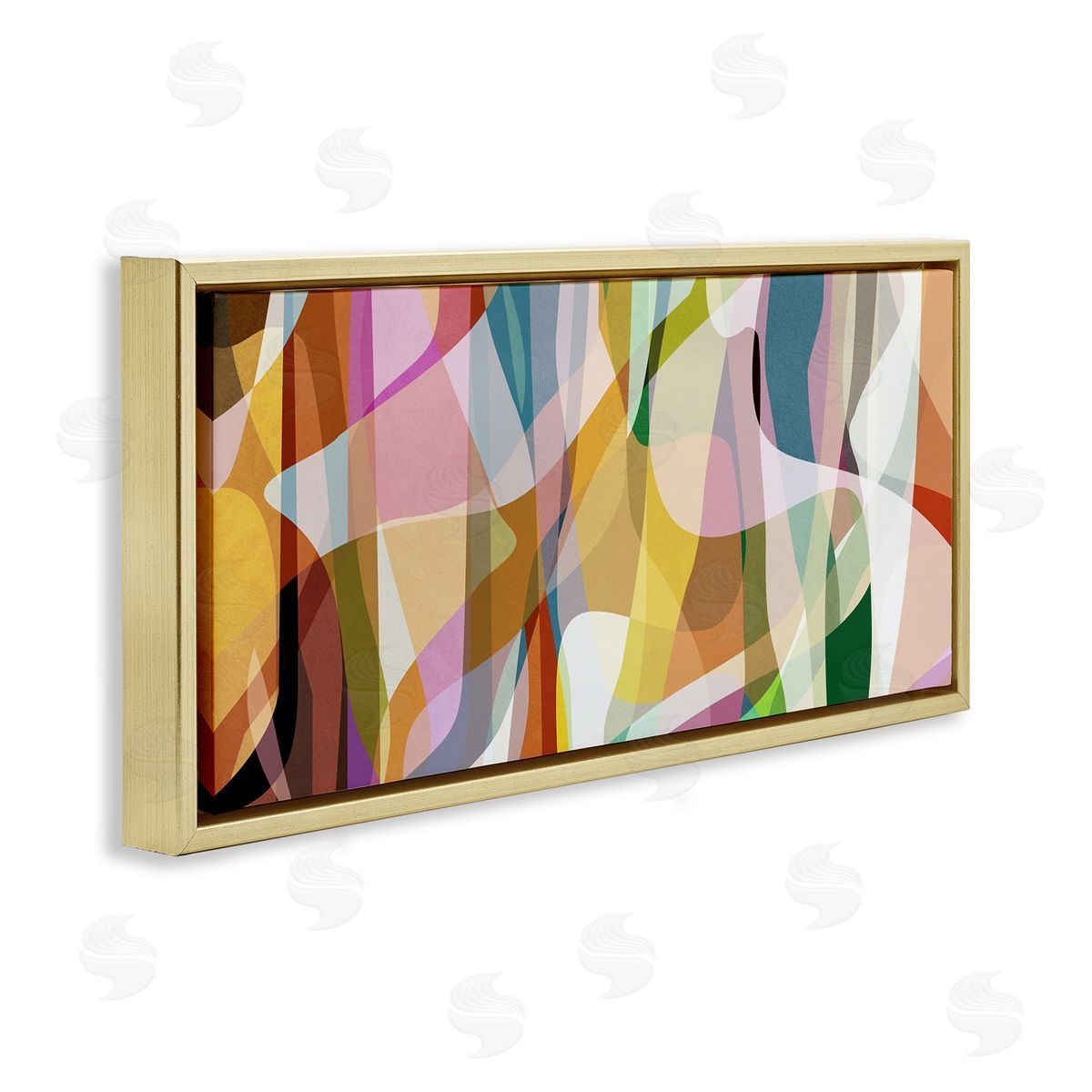 Angel Estevez Layered Contemporary Shapes Gold Floating Frame Canvas Wall Art Print
