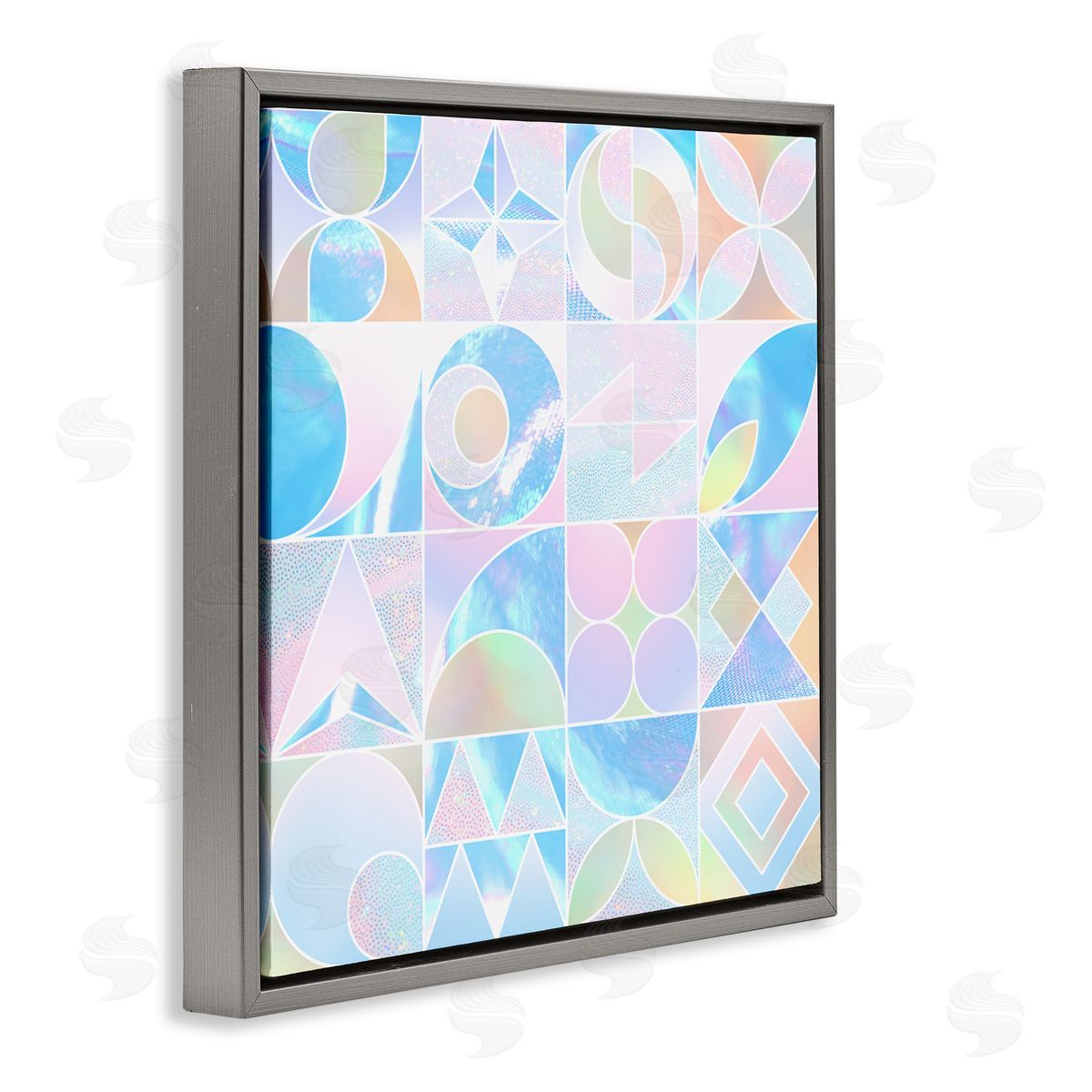 Ziwei Li Geometric Pastels Varied Shapes Gray Floating Frame Canvas Wall Art Print
