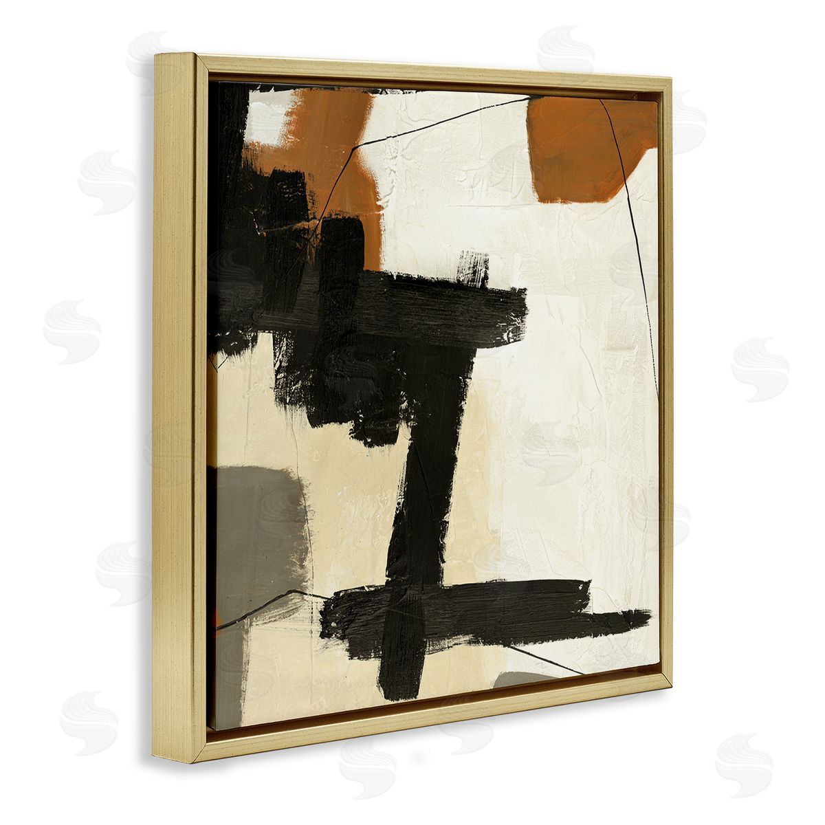 Design Fabrikken Beige Contemporary Abstraction Gold Floating Frame Canvas Wall Art Print