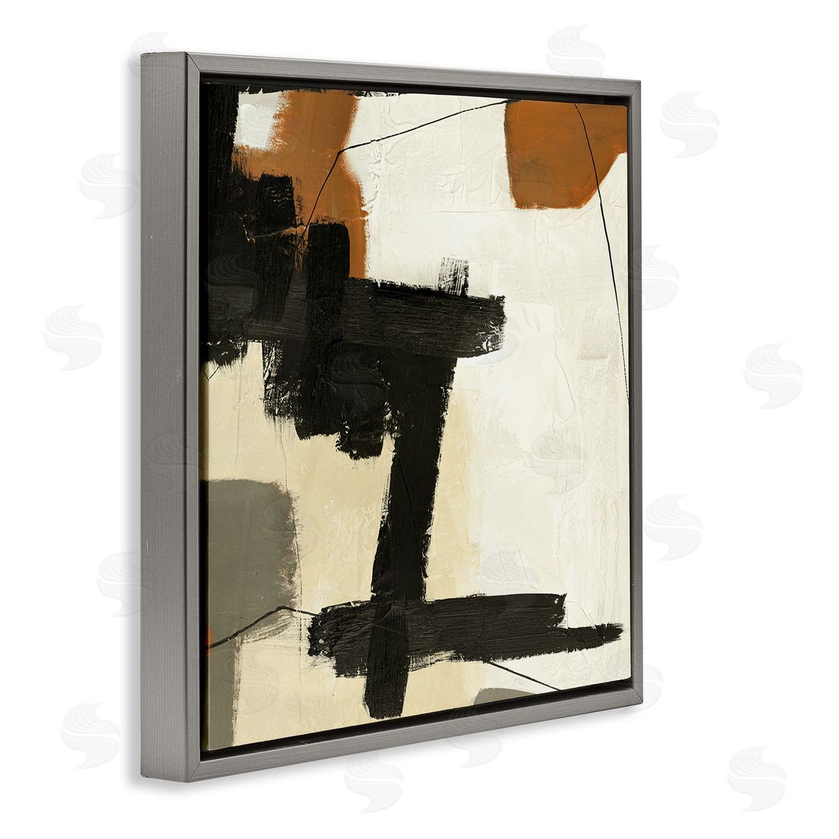Design Fabrikken Beige Contemporary Abstraction Gray Floating Frame Canvas Wall Art Print