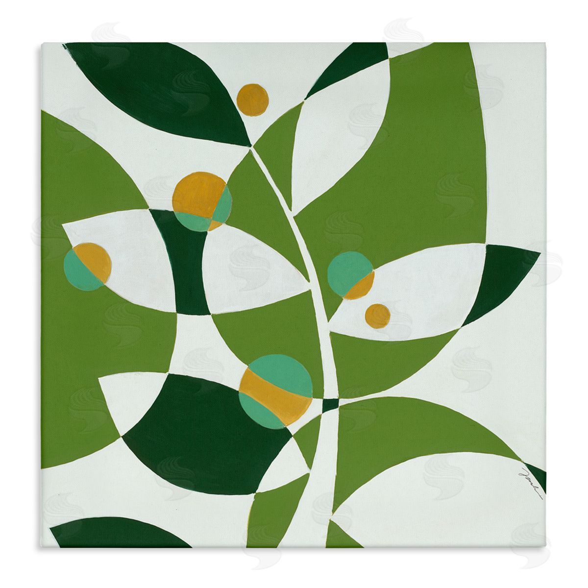 Liz Jardine Modern Green Leaf Abstraction Stretched Canvas Wall Art Print