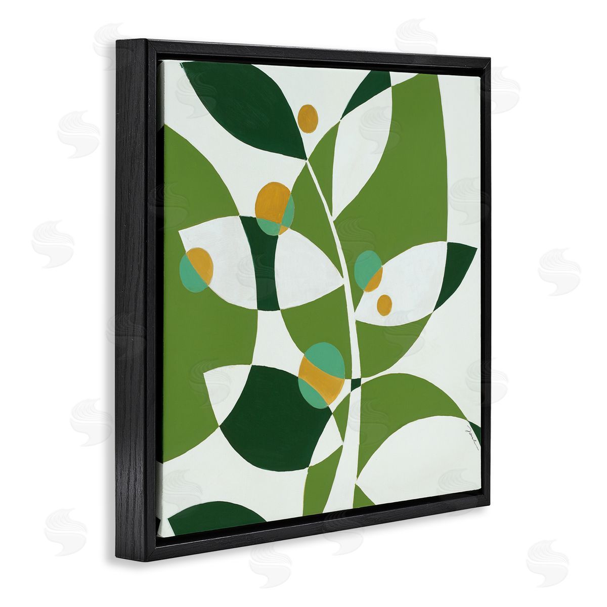Liz Jardine Modern Green Leaf Abstraction Black Floating Frame Canvas Wall Art Print