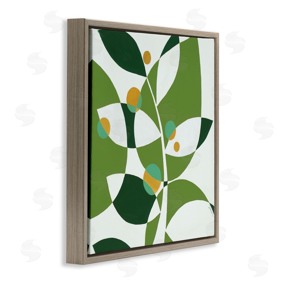 Liz Jardine Modern Green Leaf Abstraction Brown Floating Frame Canvas Wall Art Print