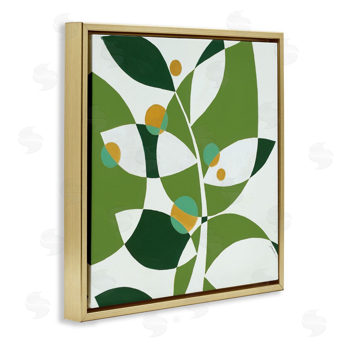 Liz Jardine Modern Green Leaf Abstraction Gold Floating Frame Canvas Wall Art Print