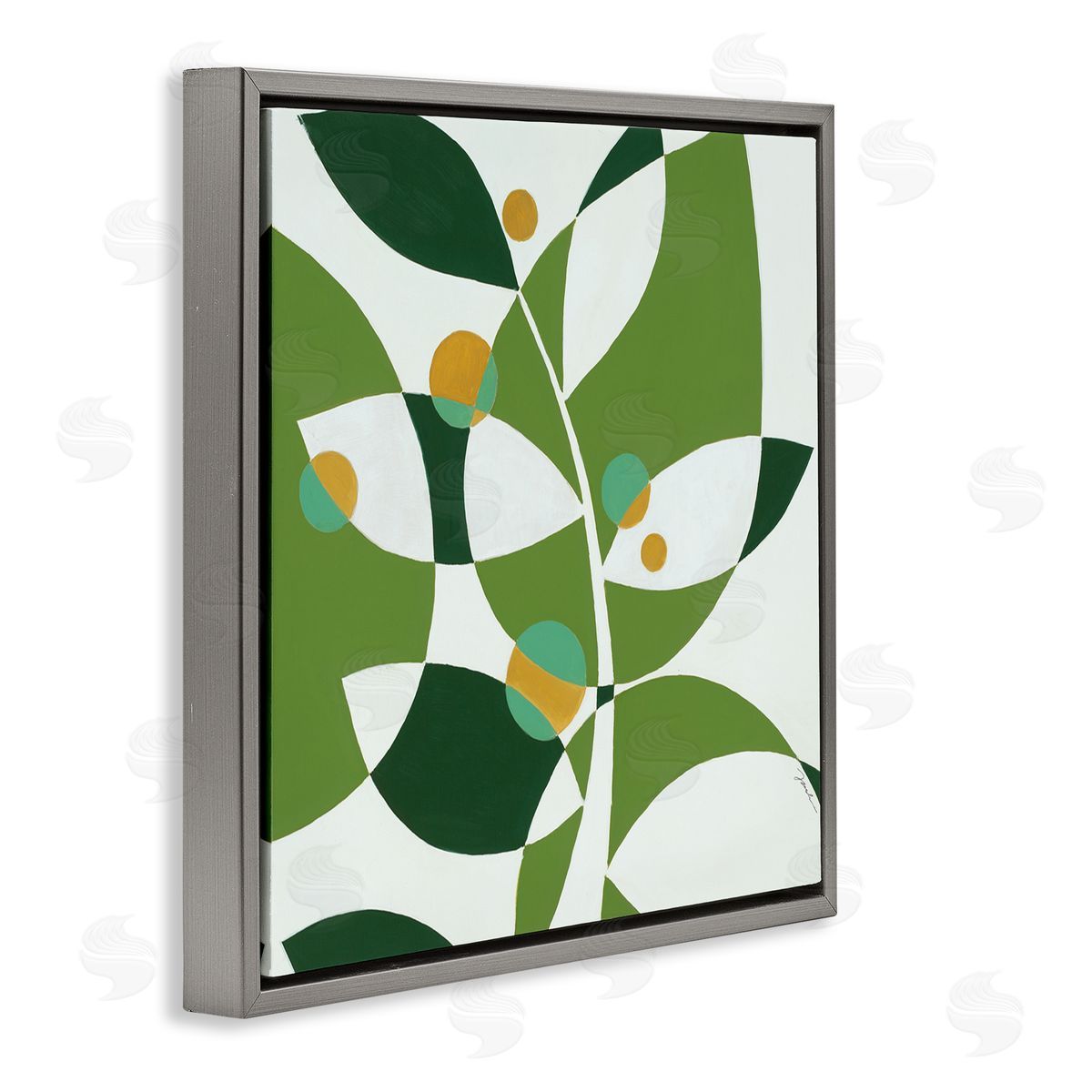 Liz Jardine Modern Green Leaf Abstraction Gray Floating Frame Canvas Wall Art Print