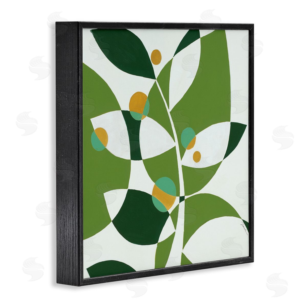 Liz Jardine Modern Green Leaf Abstraction Black Framed Glicee Wall Art Print