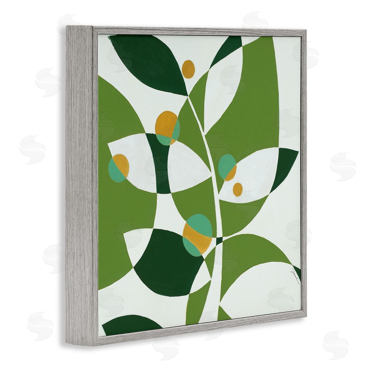 Liz Jardine Modern Green Leaf Abstraction Gray Framed Glicee Wall Art Print