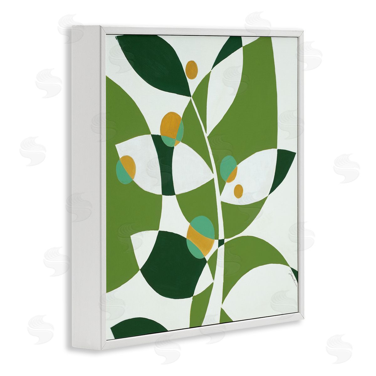 Liz Jardine Modern Green Leaf Abstraction White Framed Glicee Wall Art Print