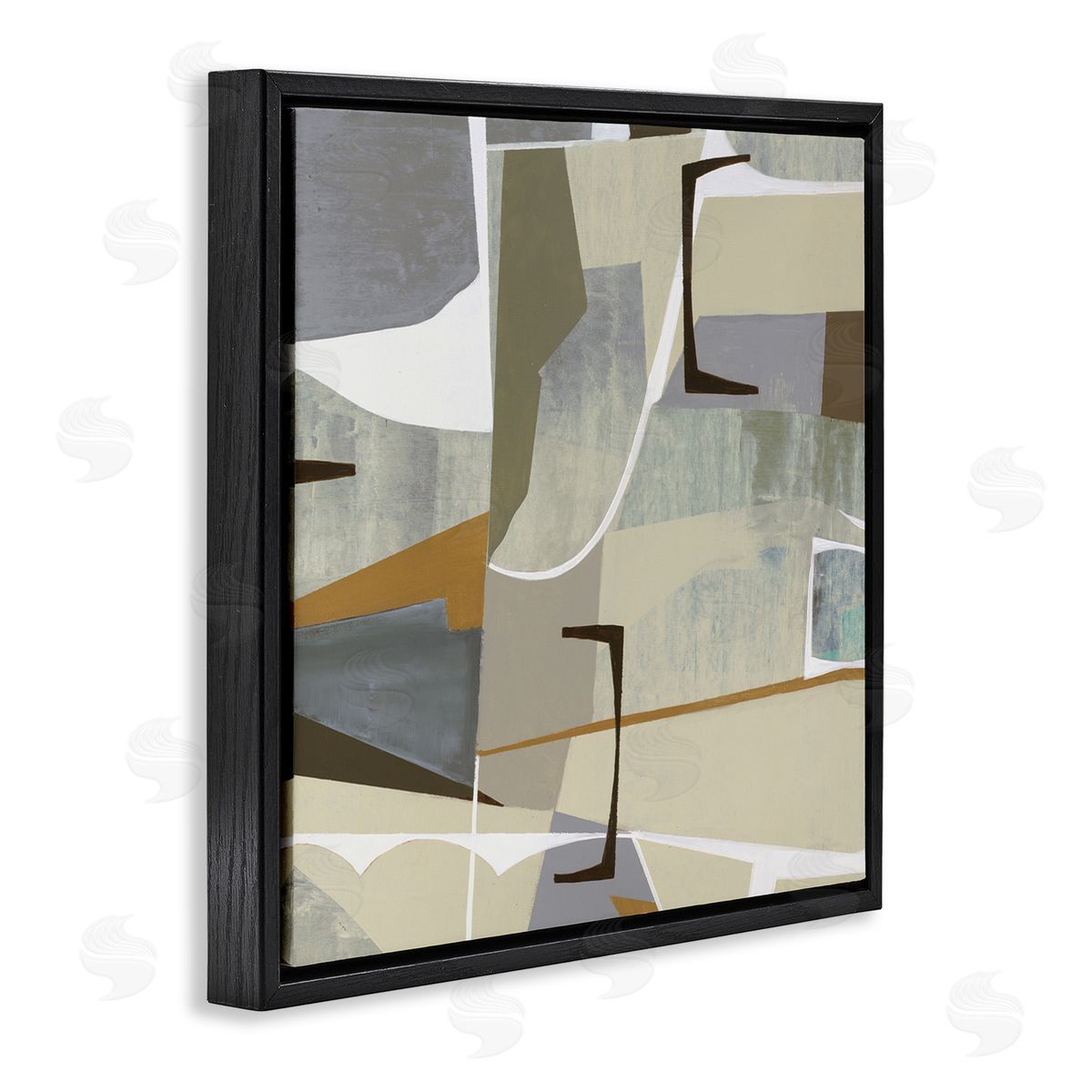 Liz Jardine Retro Geometric Composition Black Floating Frame Canvas Wall Art Print
