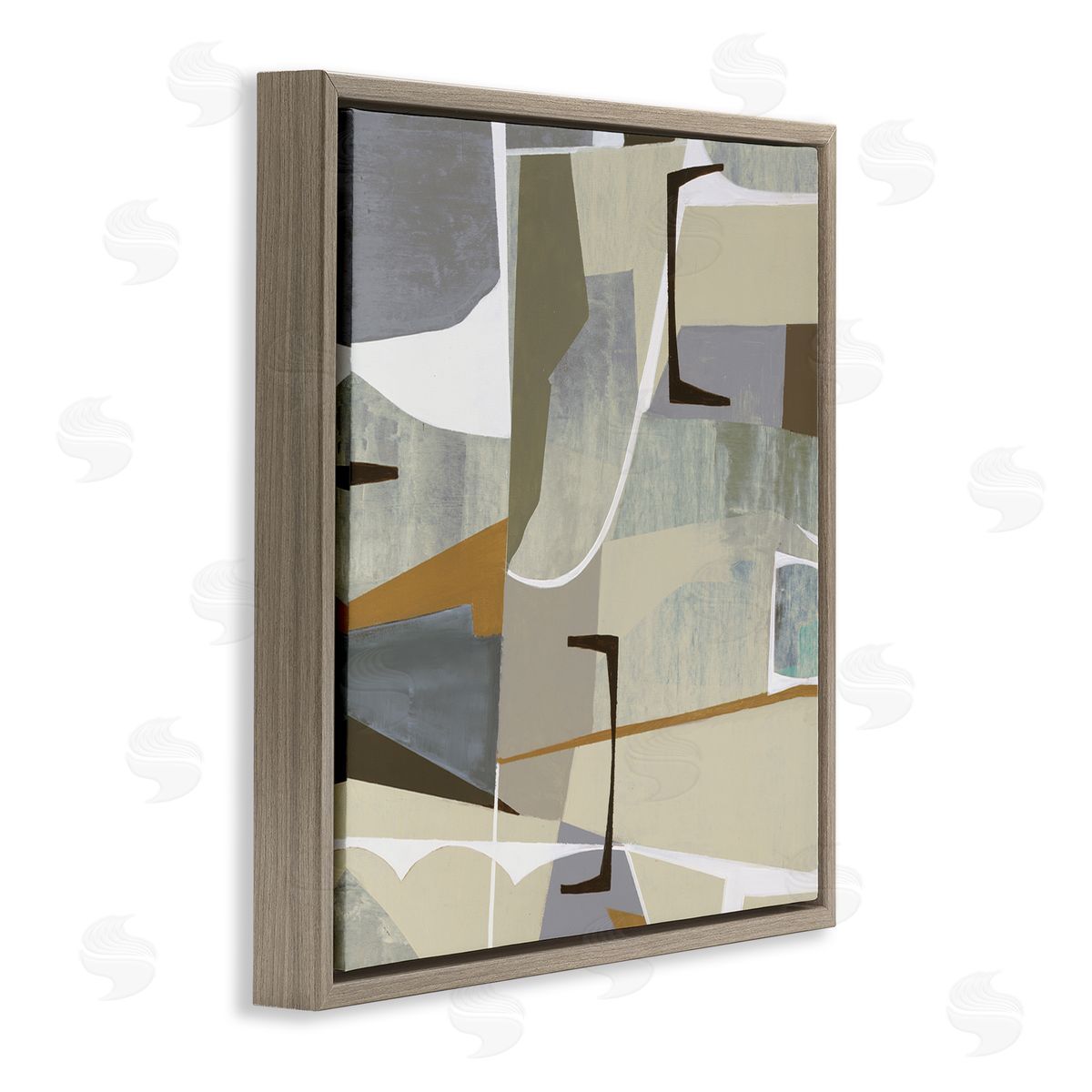 Liz Jardine Retro Geometric Composition Brown Floating Frame Canvas Wall Art Print