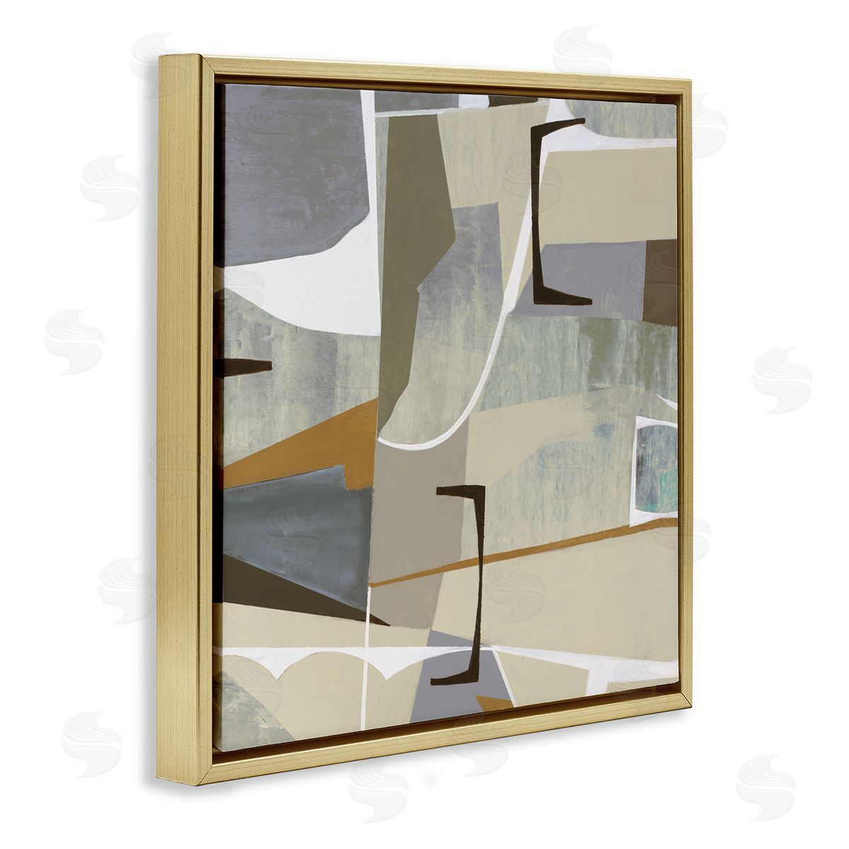 Liz Jardine Retro Geometric Composition Gold Floating Frame Canvas Wall Art Print