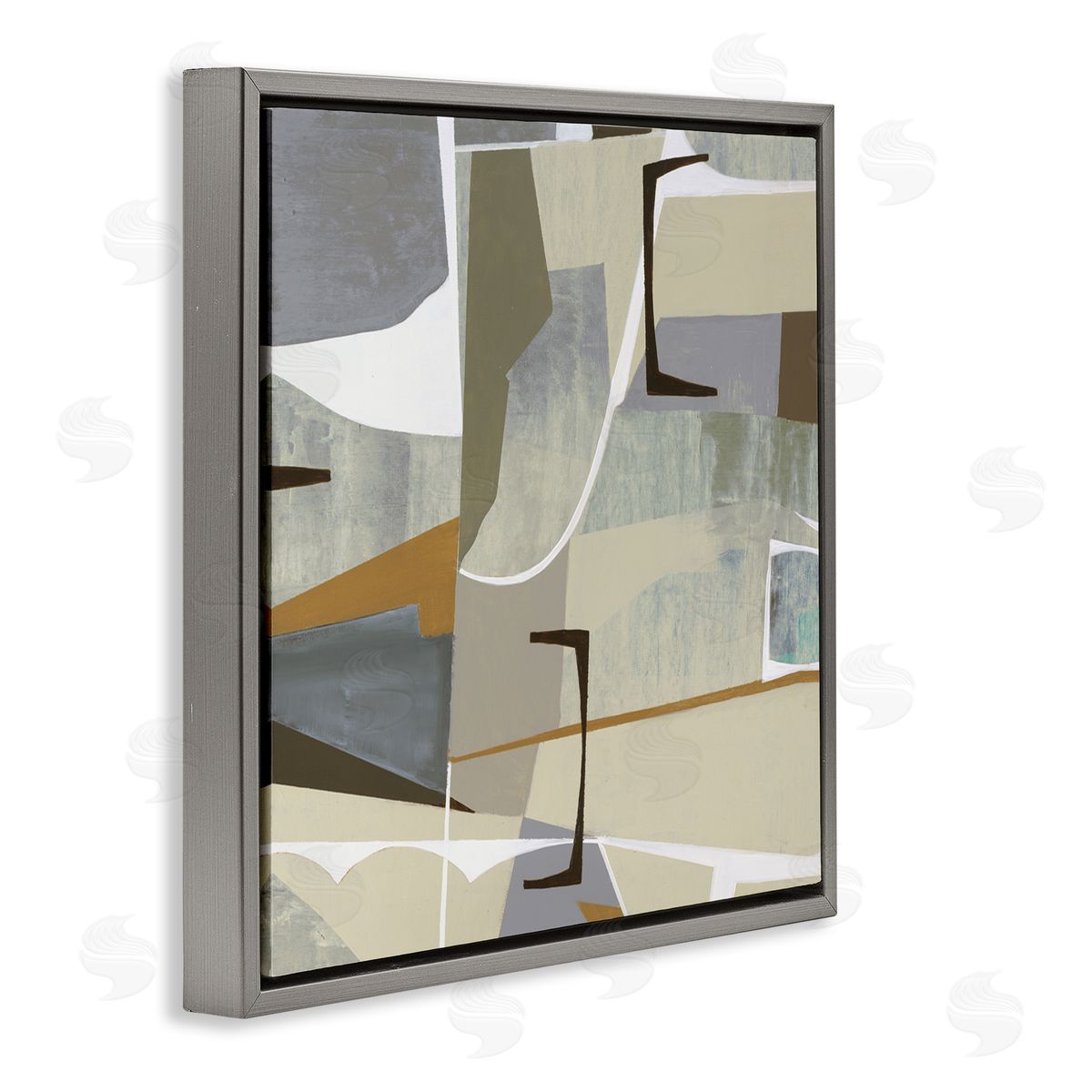 Liz Jardine Retro Geometric Composition Gray Floating Frame Canvas Wall Art Print