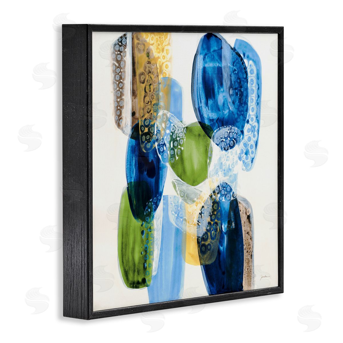 Liz Jardine Blue Modern Abstract Rocks Black Framed Glicee Wall Art Print